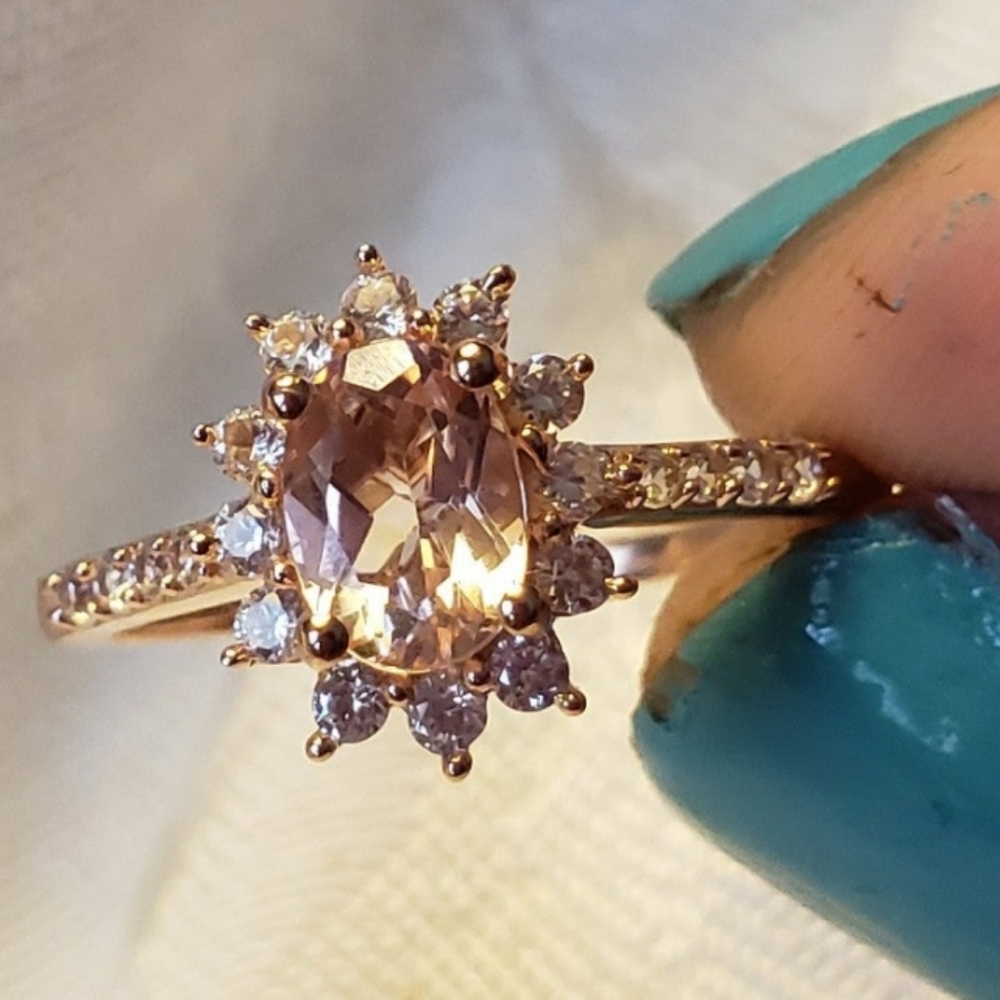 SOLDAuthentic Morganite Ring Rose Gold over stamped 925 Sterling Silver - Picture 7 of 9